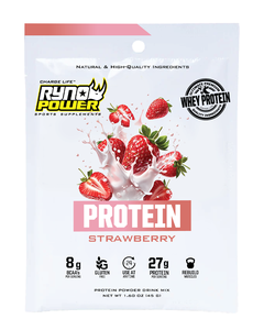 Ryno Power Premium Whey Protein Powder - Strawberry (12-Pack Single Servings)