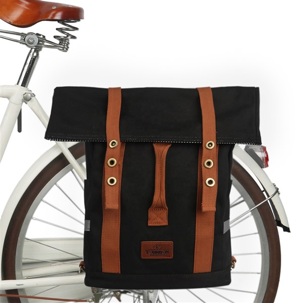 Canvas and leather bike pannier Tourbon Black Bike Life Supply Co